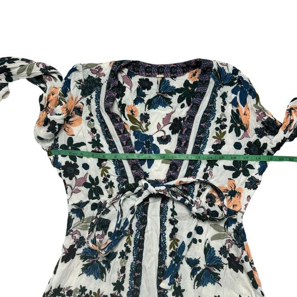 FREE PEOPLE Violet Hill Gauze Mini Dress Tunic in Blue Green White Floral Sz 4 - Picture 8 of 11
